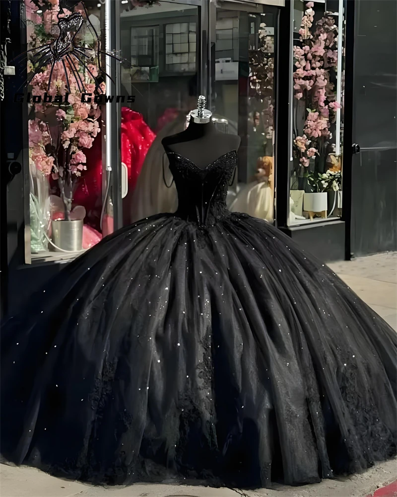 

Customized Vestidos De XV Anos Shinny Emerald Green Quinceanera Dresses Off Shoulder Ball Gown Sweet 15 16 Girl Party Prom