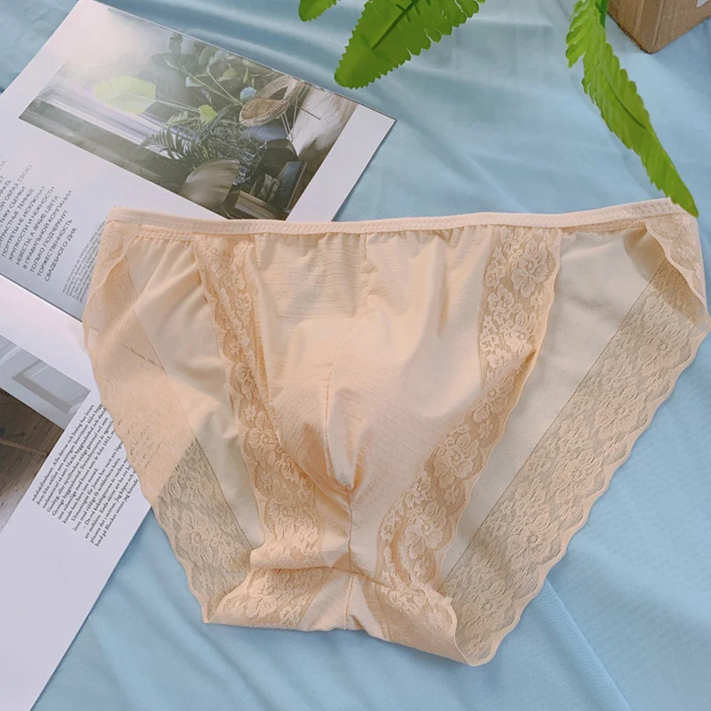 Sexy Sissy Bulge Pouch Briefs Bikini Panties Breathable Underwear Man  Lace Lingerie Comfortable Cross-dresser Panties
