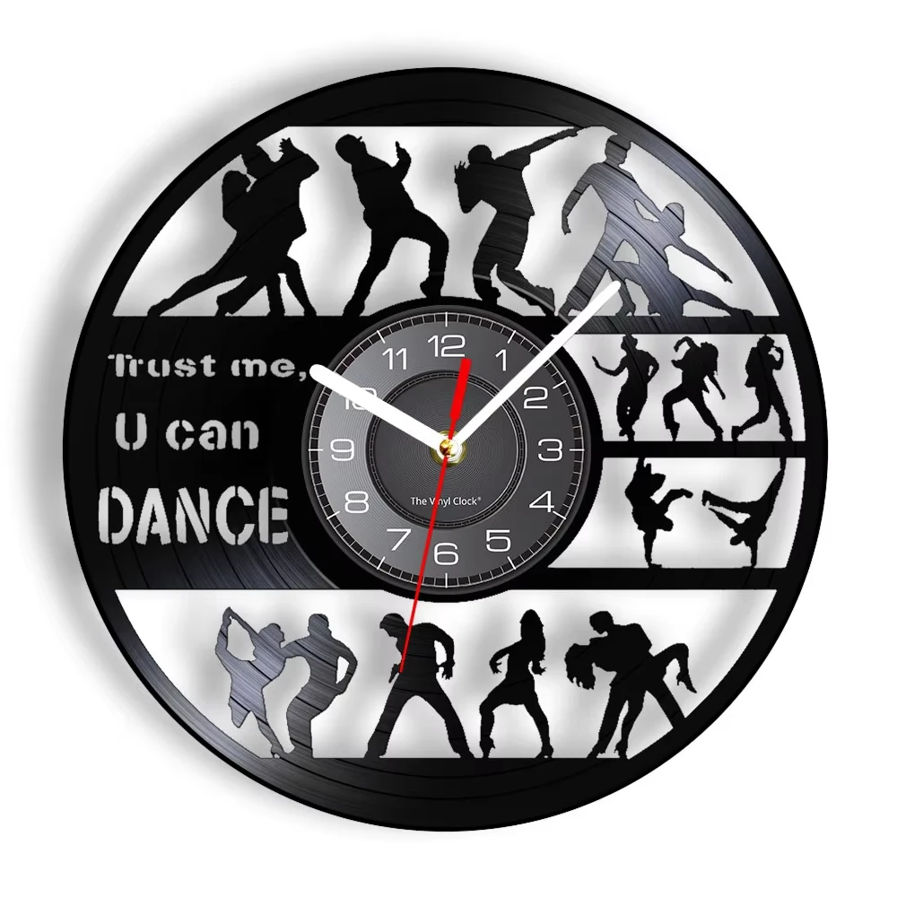 Hip Hop Latin Dance Vinyl Record Wall Clock, Retro Non-Ticking Wall Timepiece Modern Wall Art Decor for Home Studio Perfect Gift