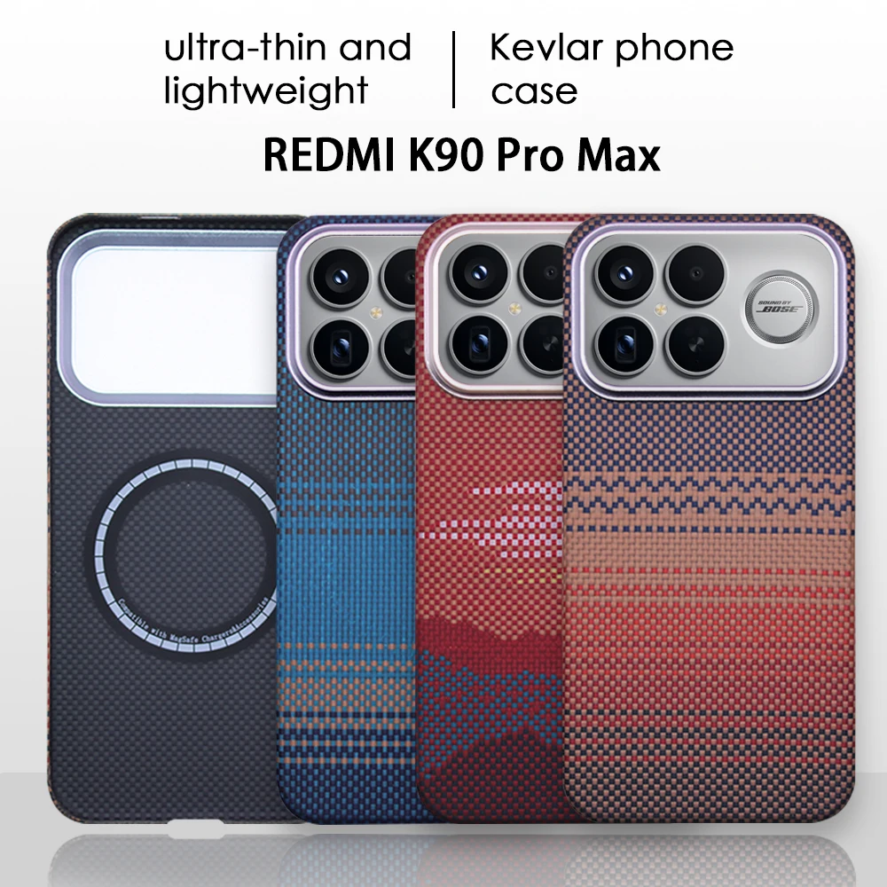 

Premium ultra-thin 100% Genuine 600D Kevlar aramid fiber phone Case For Xiaomi Redmi K90 Pro Max Magnetic charging back Cover