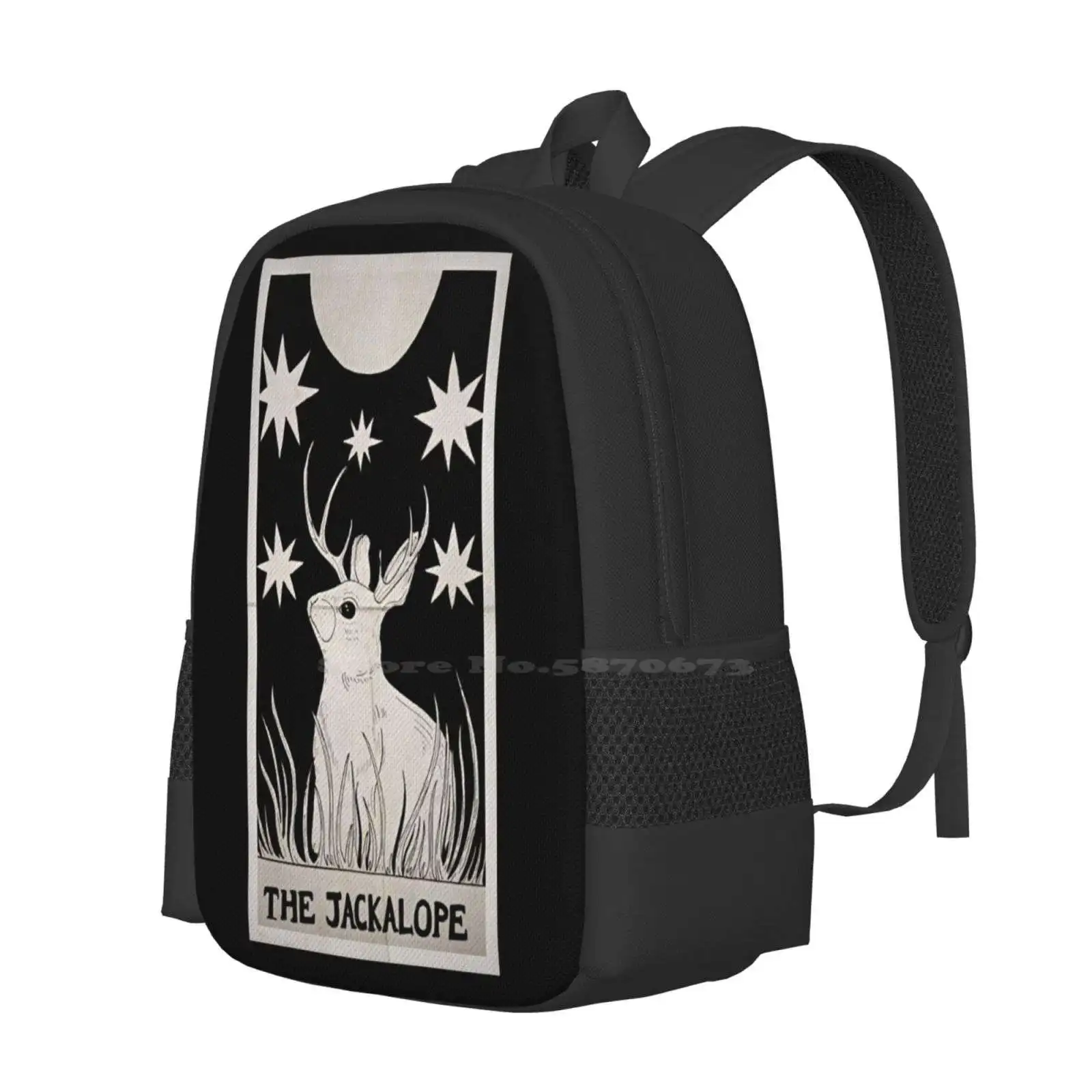 กระเป๋าเป้สะพายหลัง jackalope ขายดีขายดีกระเป๋าแฟชั่น jacklaope กระต่าย cryptic Theorie wicca Witch สีดำและสีขาวครอบครัว tarott คืน