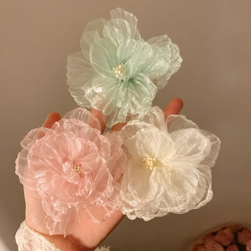 Fabric Flower Hair Claw Clips for Women Girls Yarn Flowers Ponytail Holder Hair Clamps Barrette Fashion Plastic Hair Clip