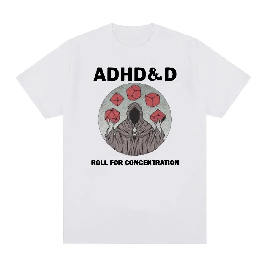 ADHD&D Roll for Concentration Funny Graphic T Shirt Men's Retro Fashion Gothic Clothing T-shirts Casual Cotton Oversized T-shirt