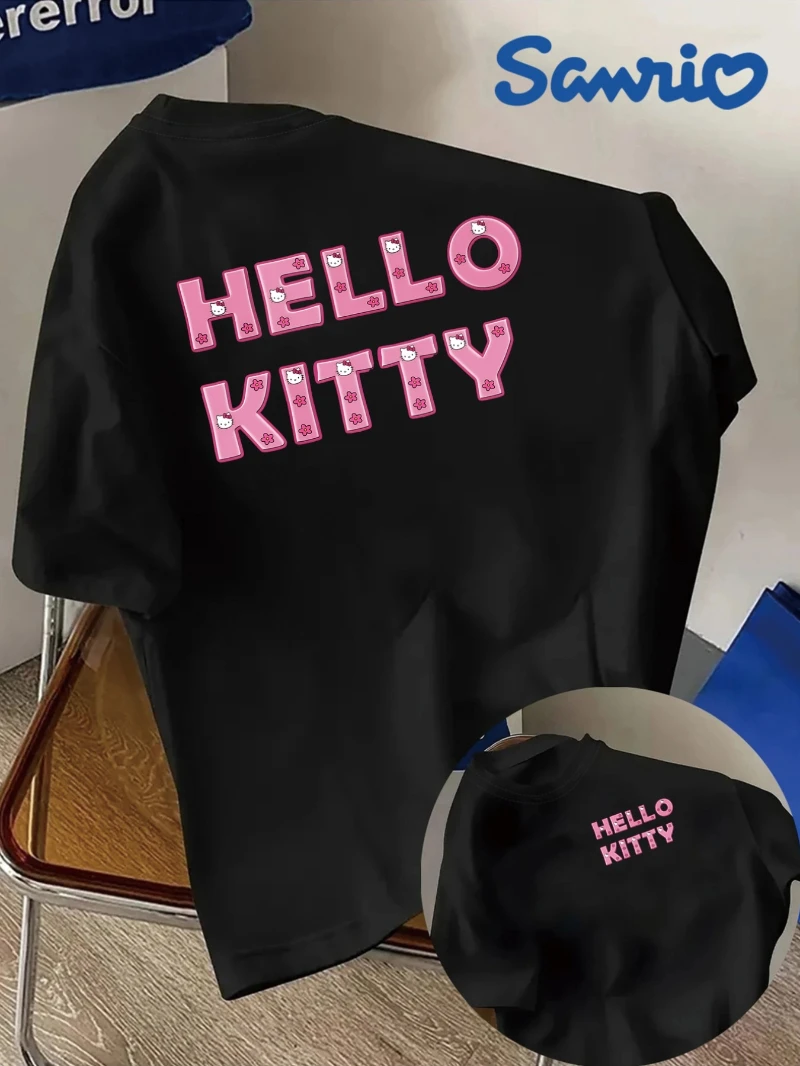 

Sanrio for HELLO KITTY, Hello Kitty Printed Short Sleeved Shirt, Women's Casual T-shirt Round Neck Casual Top, Summer and Spring