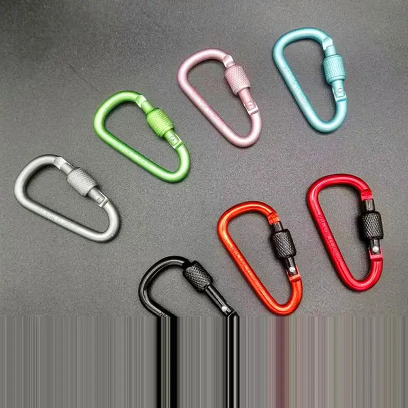 D-shape Climbing Carabiner Mountaineering Aluminium Alloy Safety Buckle Keychain with Lock Outdoor Sports Camping Hiking Hook