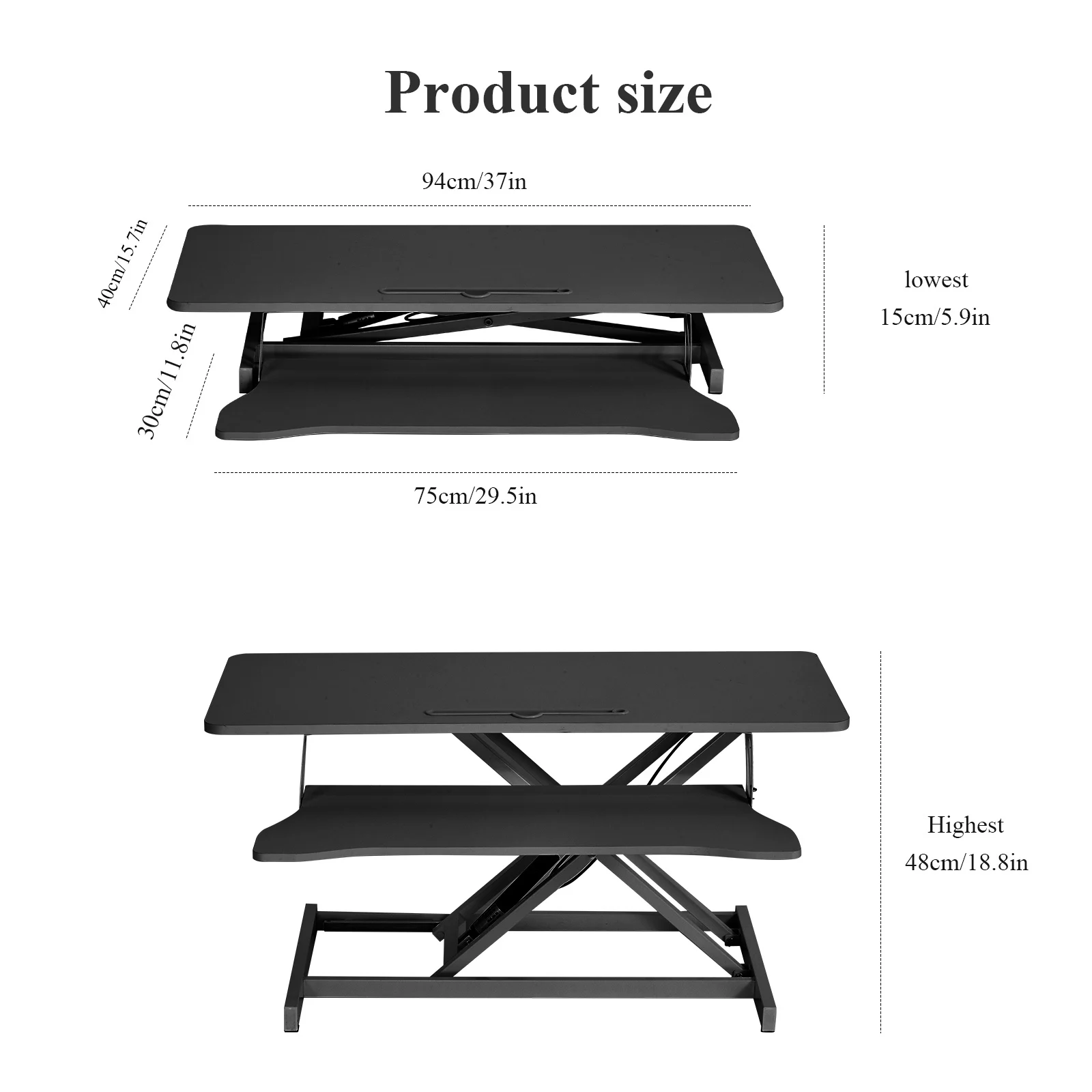 Desk Riser with Keyboard Tray 37 Inch Wide Standing Desk Converter, Height Adjustable Sit to Stand Workstation for Dual Monitors and Laptop, Pneumatic Spring Tabletop Riser for Home Office Computer image 3