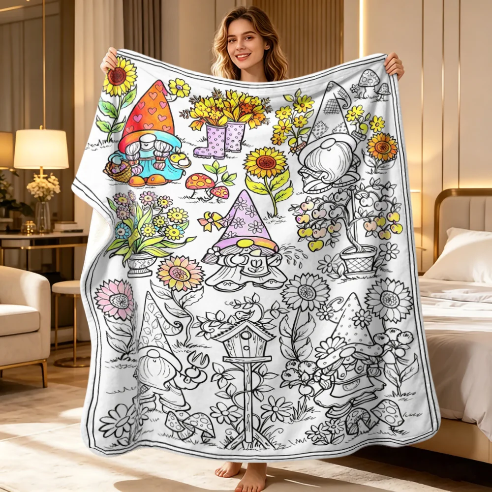 Christmas Doodle Sketch Pattern DIY blanket Gingerbread Snowflake Outline Flannel Blanket Cozy Throw for Art Creation