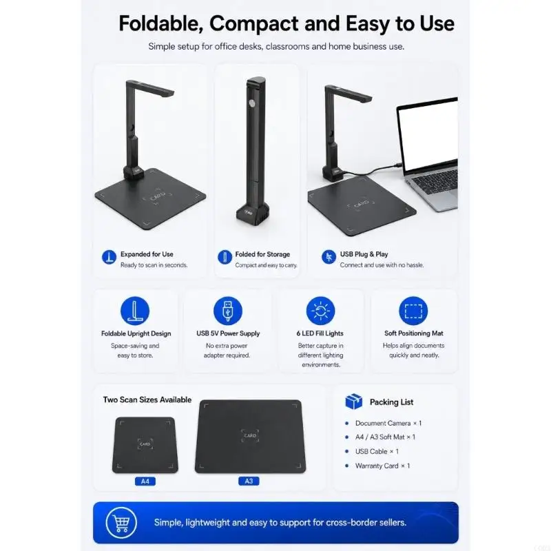 CORA Hinged Overhead Camera with OCR Text for Large Office Documents