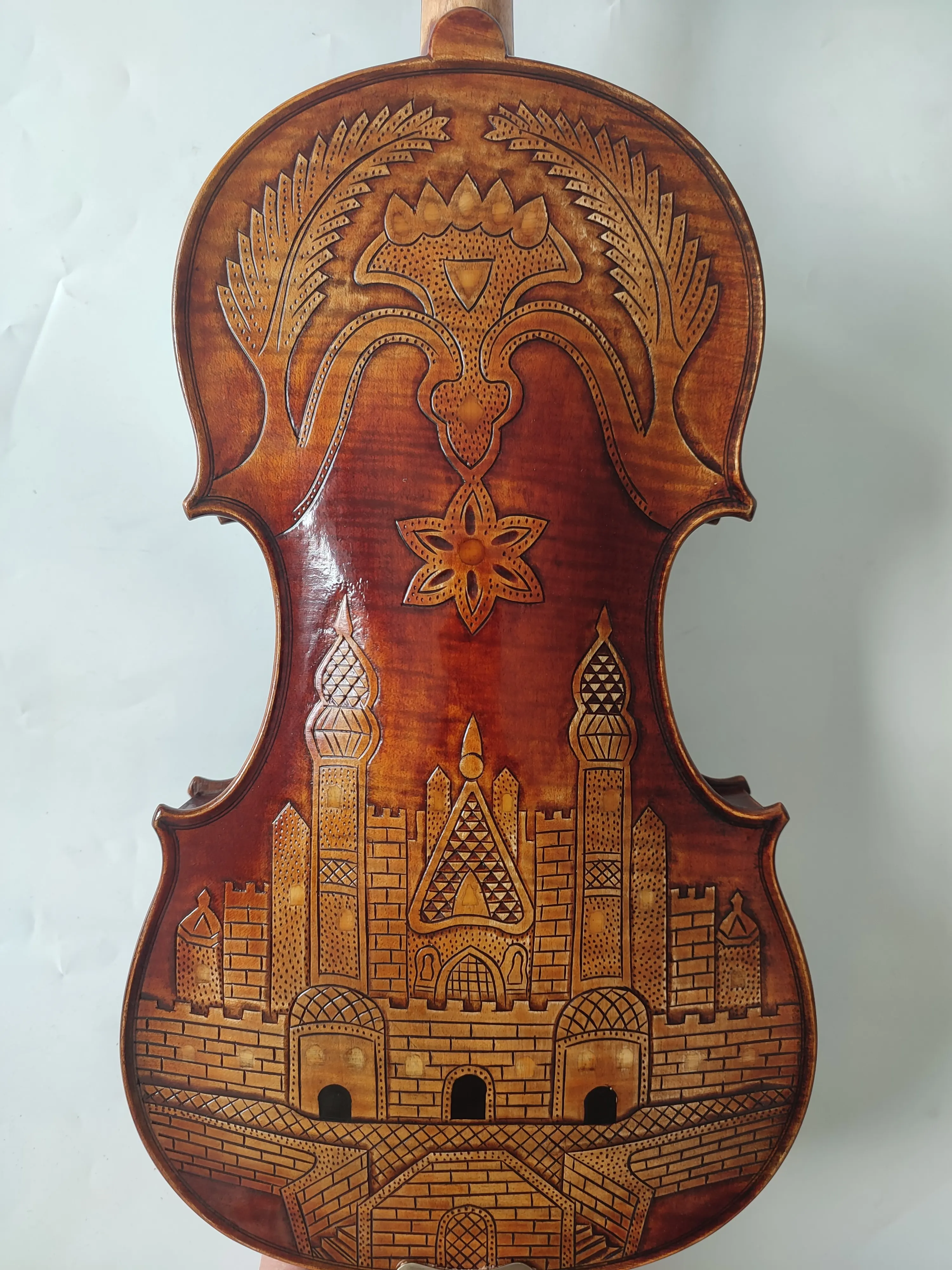 Hand-made solid wood violin carved flower violin 4/4 solid wood