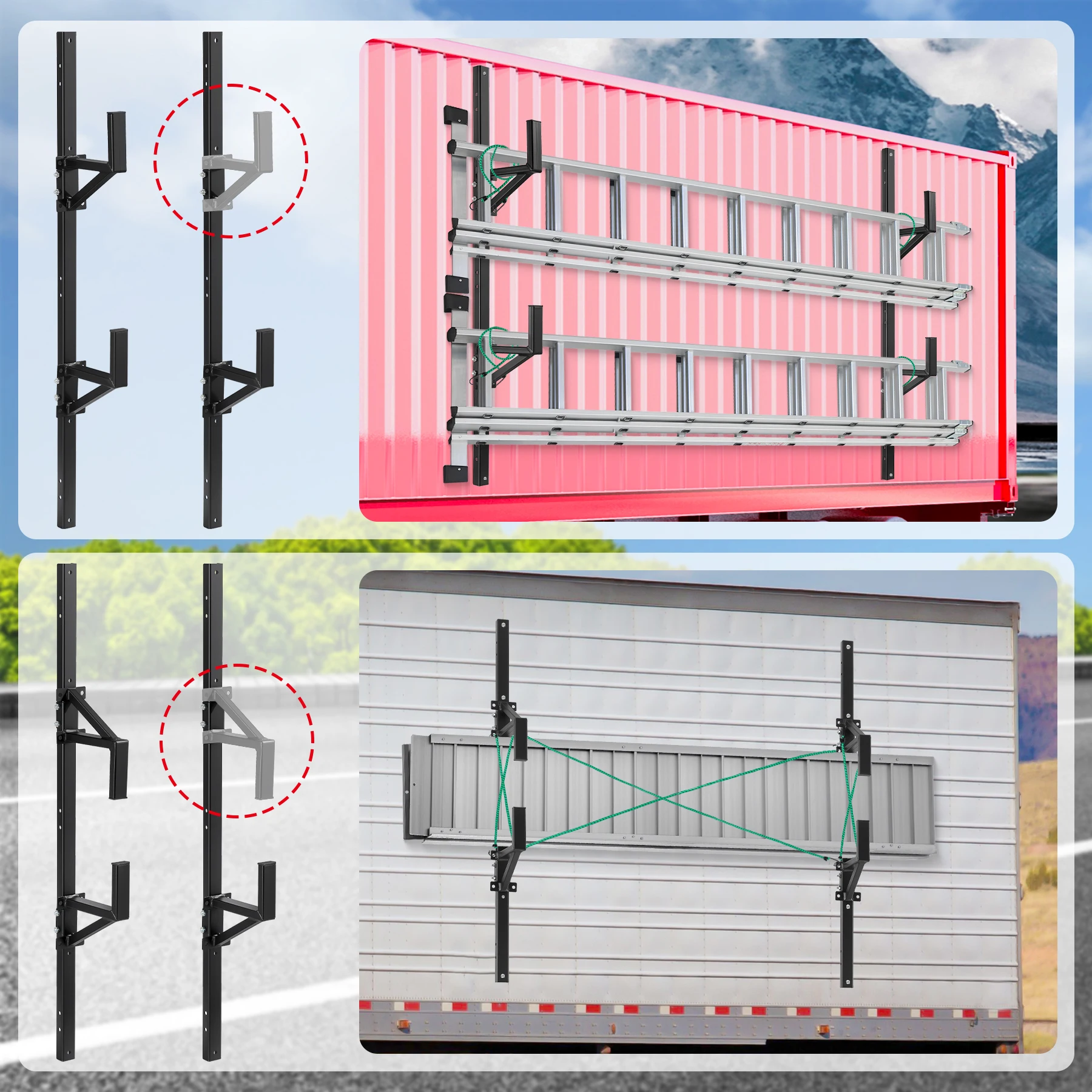 Side Mount Trailer Ladder Rack, Lightweight Rustproof Adjustable Ladder Rack for Open and Enclosed Trailer Exterior Side Wall