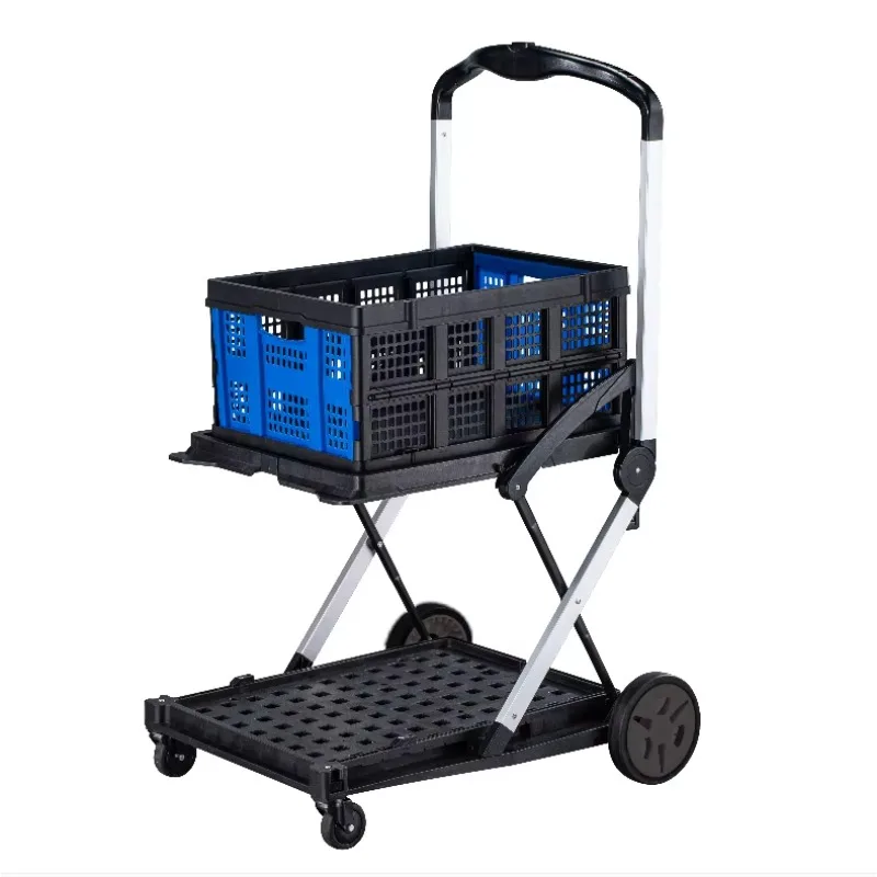 Multi Use Functional Collapsible Mobile Folding Trolley Shopping with Storage Crate Platform Truck