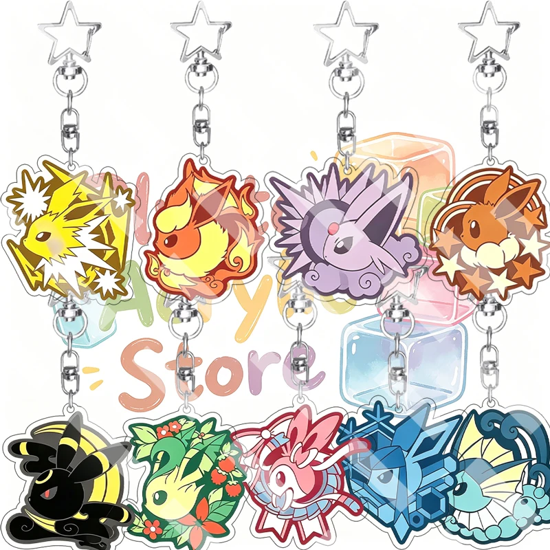 Eeveelution Anime Creative 5cm Character Cartoon Acrylic Keychain Vaporeon Espeon Jolteon Leafeon Sylveon Bag Pendant Ornaments