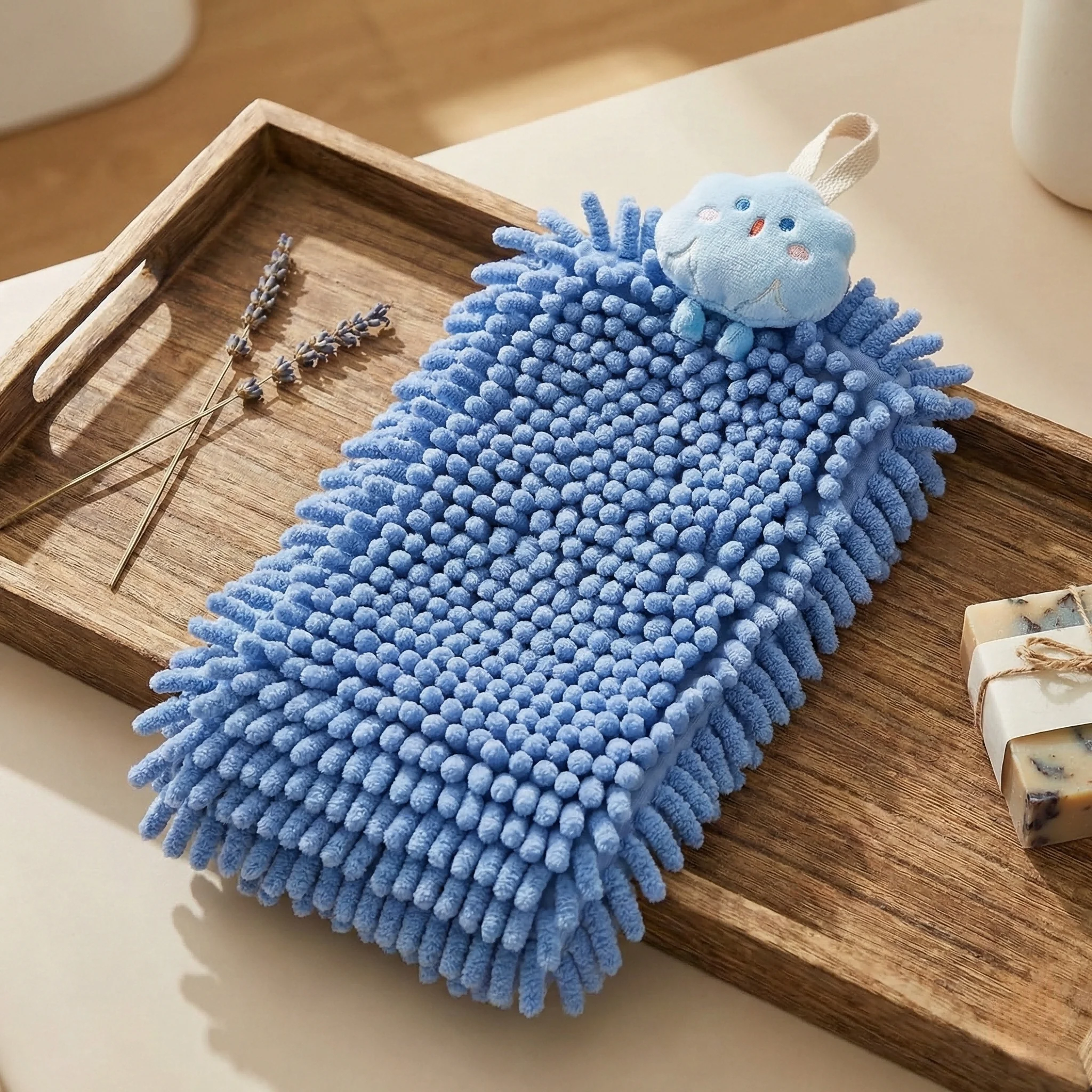 

Cute Cloud Hanging Microfiber Hand Towel (15x20cm) - Absorbent Blue Kitchen Washcloth