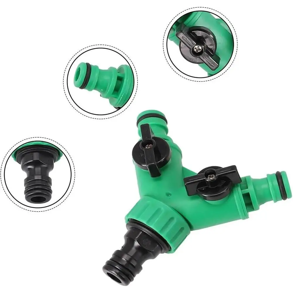 2 Way Garden Hose Splitter Y Hose Splitter Valve Three Way Plastic Valve Garden Hose Connector with Faucet Watering Shut Off