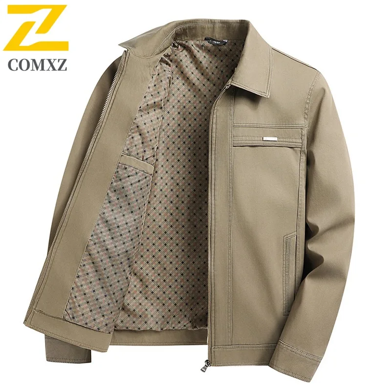 

COMXZ 2025 Men's Stand Collar Jacket Fashion Trendy Multi Pocket Decor Youth Spring Autumn Casual Lightweight Coat windbreaker