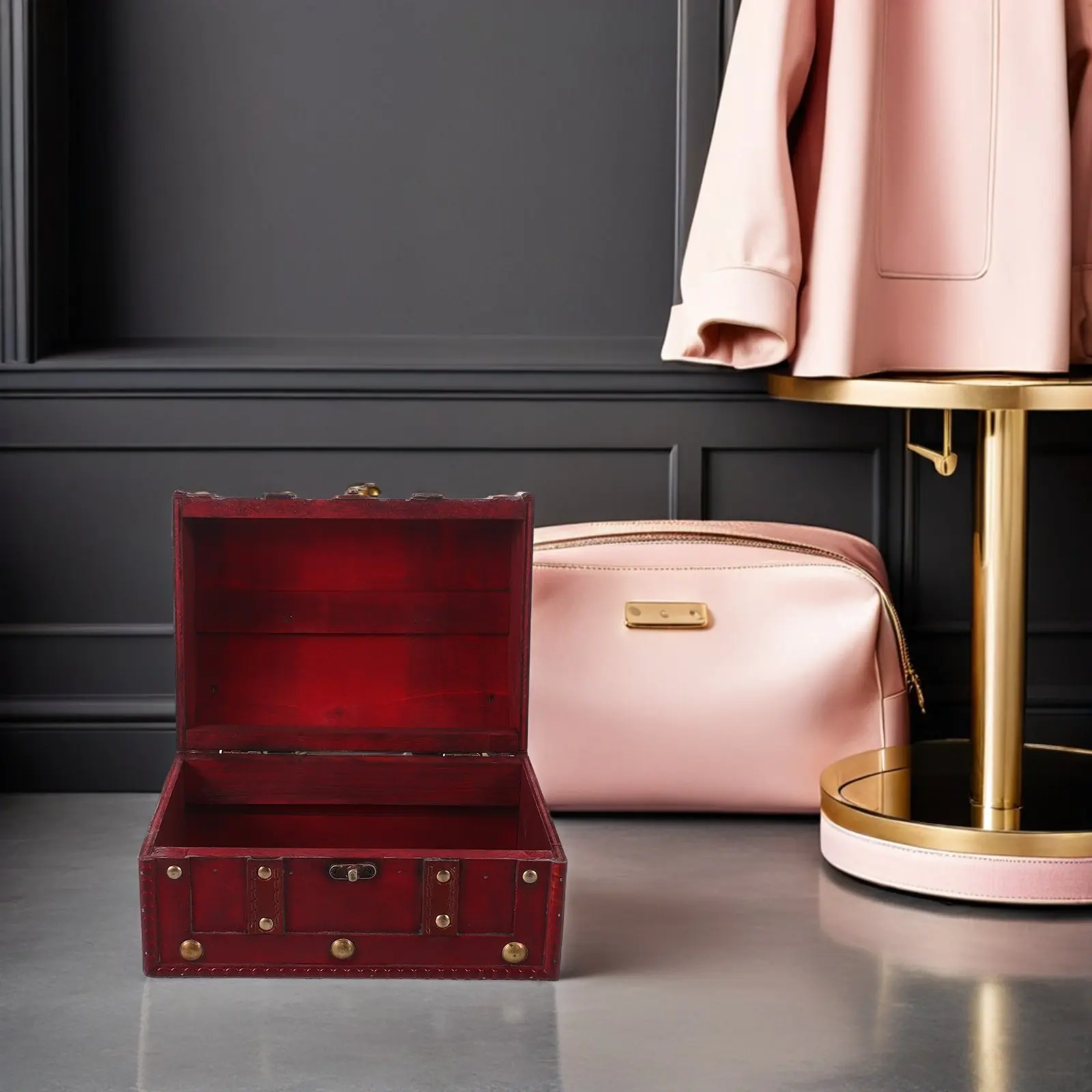 

Solid Wooden Jewelry Box Vintage Design Handle Portable Storage Organizer for Earrings Rings Necklaces Bracelet Watch Mother's