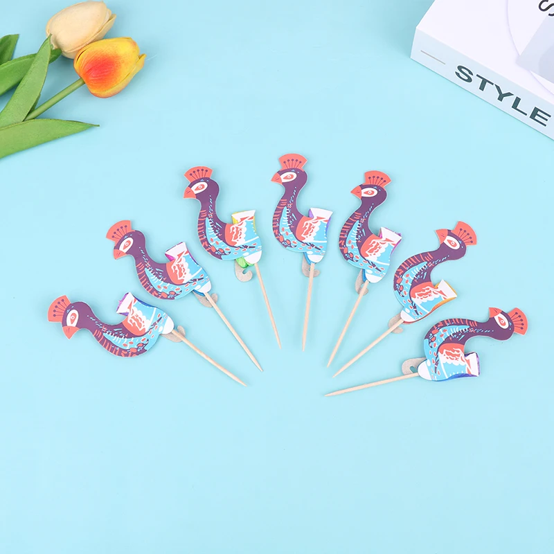 50Pcs Creative Cocktail Toppers Decorative Fruit Toothpicks Peacock Cocktail Decoration Fruit Stick Baked Cake Decoration