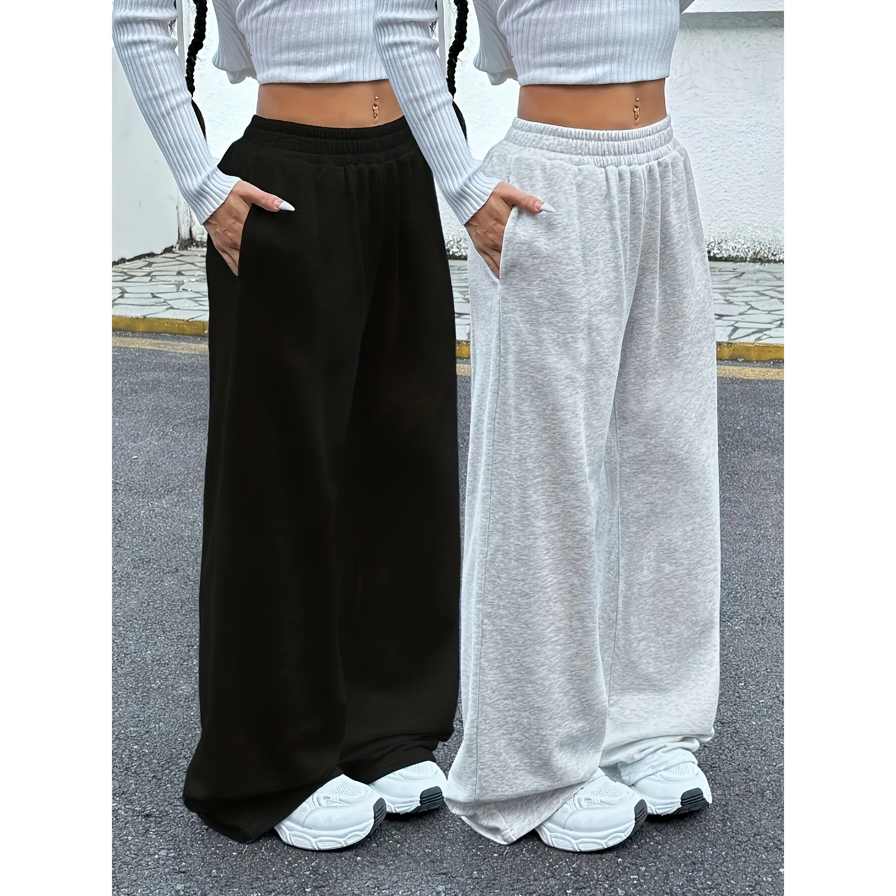 Joggingbroek voor dames met trekkoord, casual en comfortabel met zakken, sportbroek met middelhoge taille, geschikt voor alle seizoenen - afbeelding 2