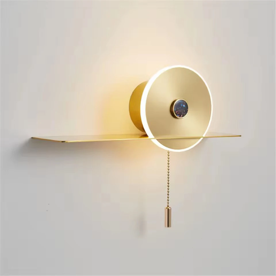 

Nordic Gold Black Metal Shelf Led Wall Lamp With Zipper Switch For Living Room Sofa Office Bedside Sconces Home Decor Wall Light