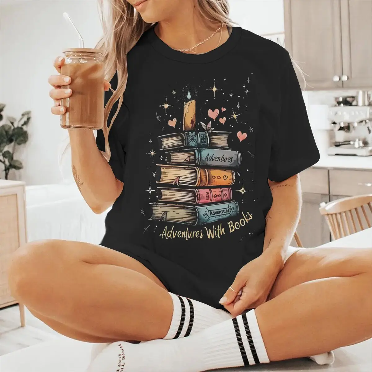 Adventures with Books Retro T-shirt Women Men Round Neck Read Lovers Gifts Tshirts Bookworm Literary Vintage Reader Tshirts