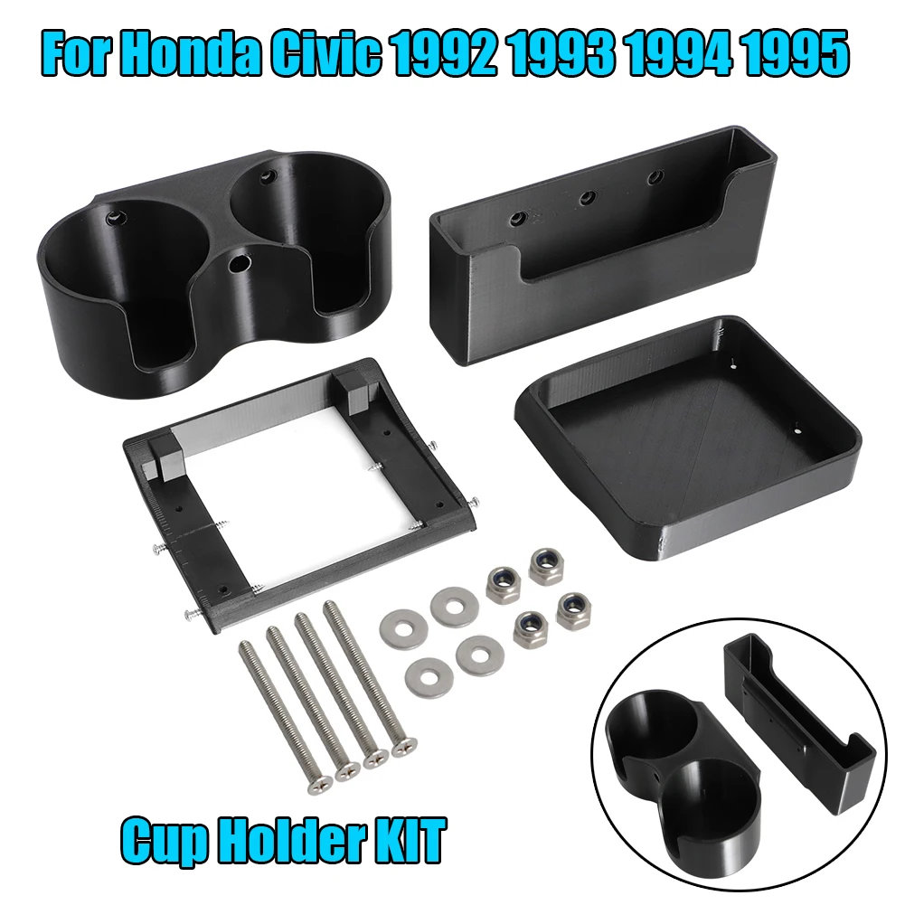 For Honda Civic 1992 1993 1994 1995 Center Console Black Dual Cup Holder & Storage Tray & Side holder AB Plastic