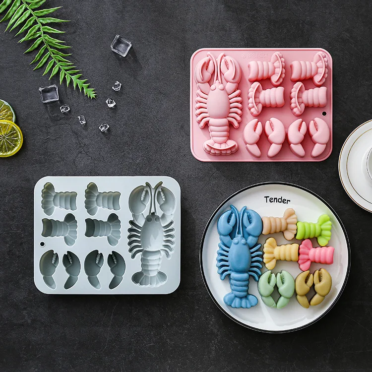 

9-hole Lobster Theme Silicone Mold Lobster Pliers, Shrimp Tail Fondant Candy Chocolate Mould Epoxy Reisn Mold Baking Accessories