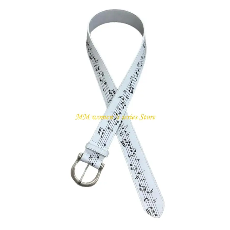 Q39C Sheet Music Pattern Belt with Flexible PU Construction, Multiple Adjustment Openings and Metal Pin Clasp for Casual