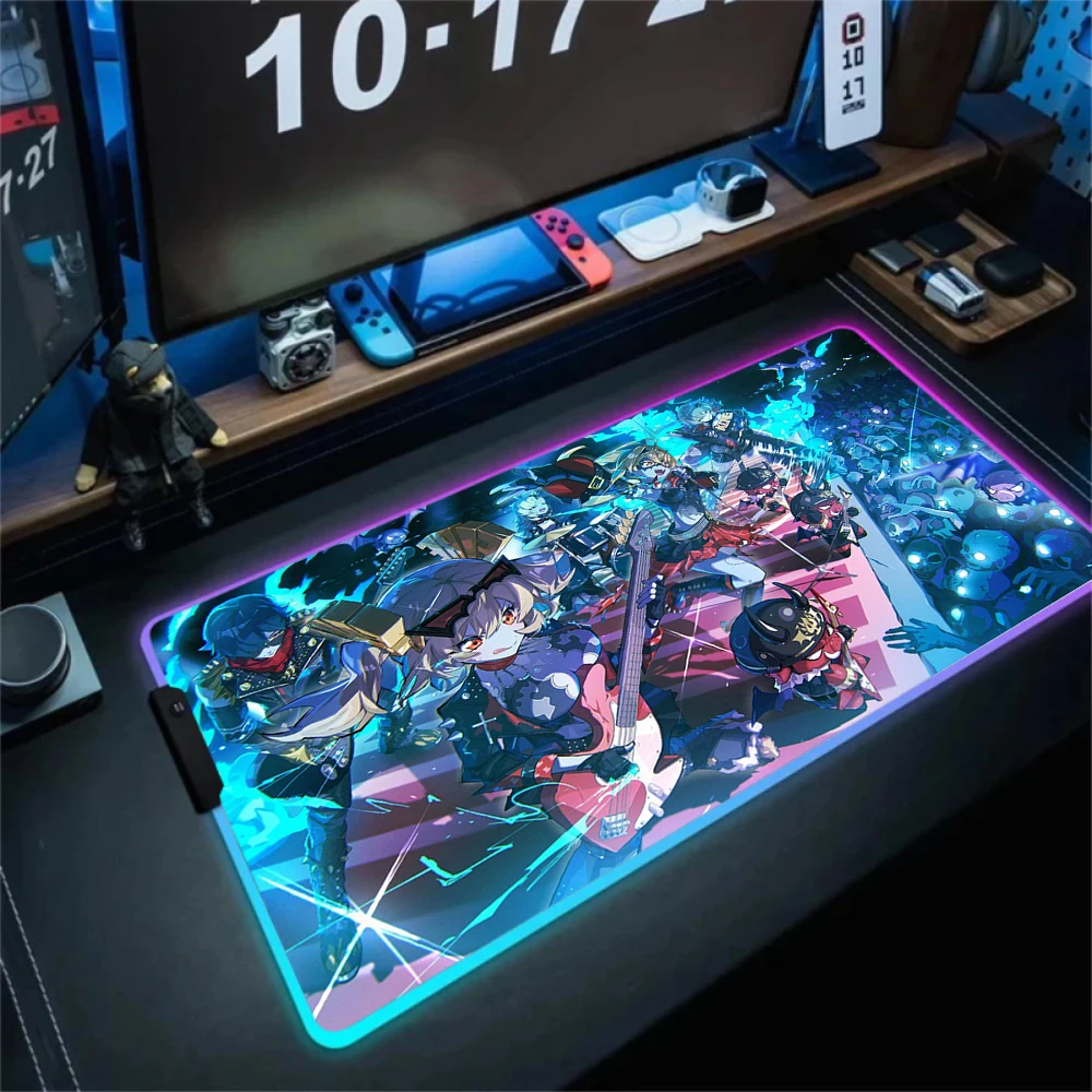 

Электронный спортивный коврик для мыши Zenless Zone Zero, офисный HD-принт с подсветкой, настольный коврик, игровой коврик с блокировкой RGB, компьютерный люминесцентный коврик для мыши