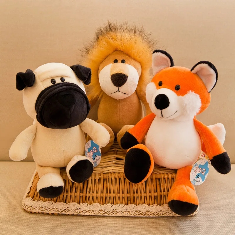 25/35cm animais de pelúcia brinquedos bonecas macias selva leão elefante tigre cão raposa macaco veado crianças presente kawaii bebê hobbie