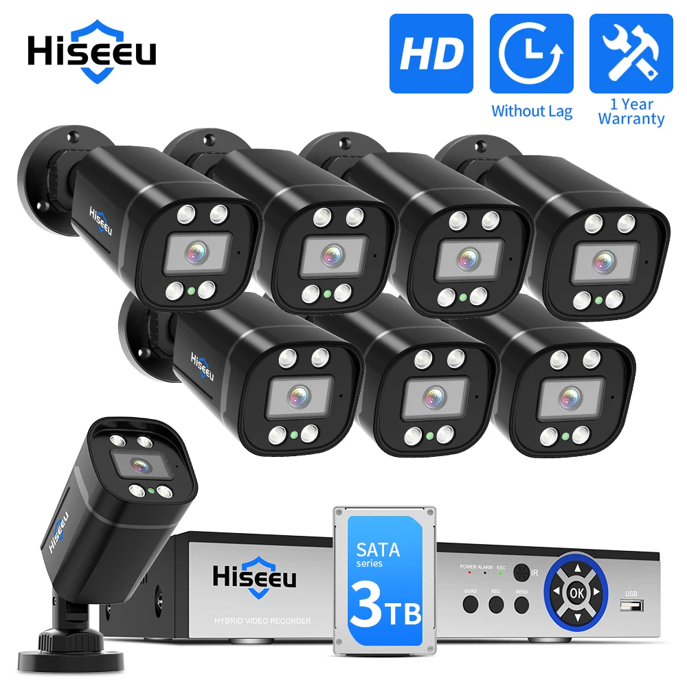 

Hiseeu 4CH 8CH AHD CCTV Camera Kits 5MP 5 in 1 Video Recorder Surveillance System DVR Set Outdoor Infrared Night Vision XMEye