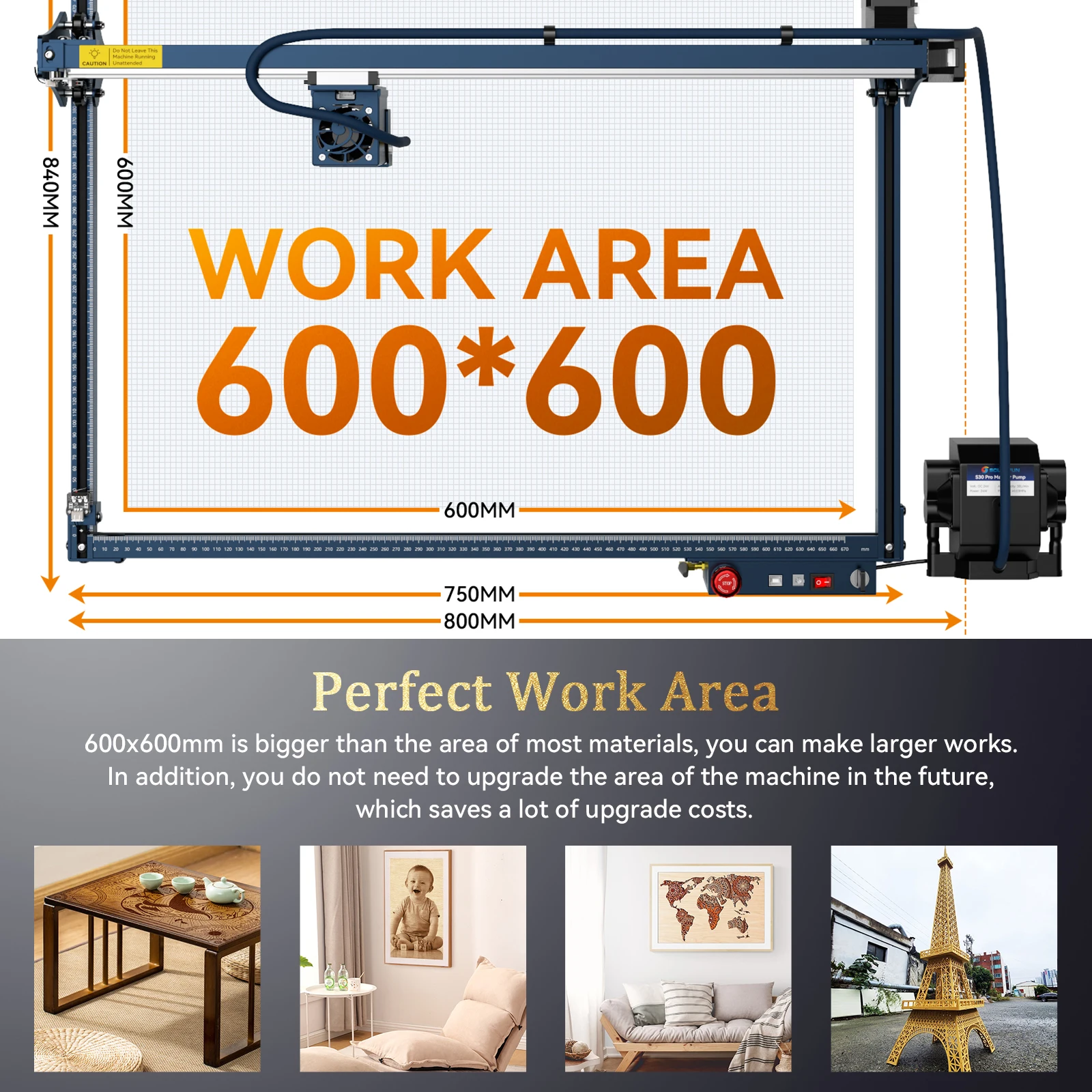 Macchina per incisione laser SCULPFUN S30 Ultra 22W Set area di lavoro 600x600mm con protezione dell\'obiettivo sostituibile con assistenza aerea