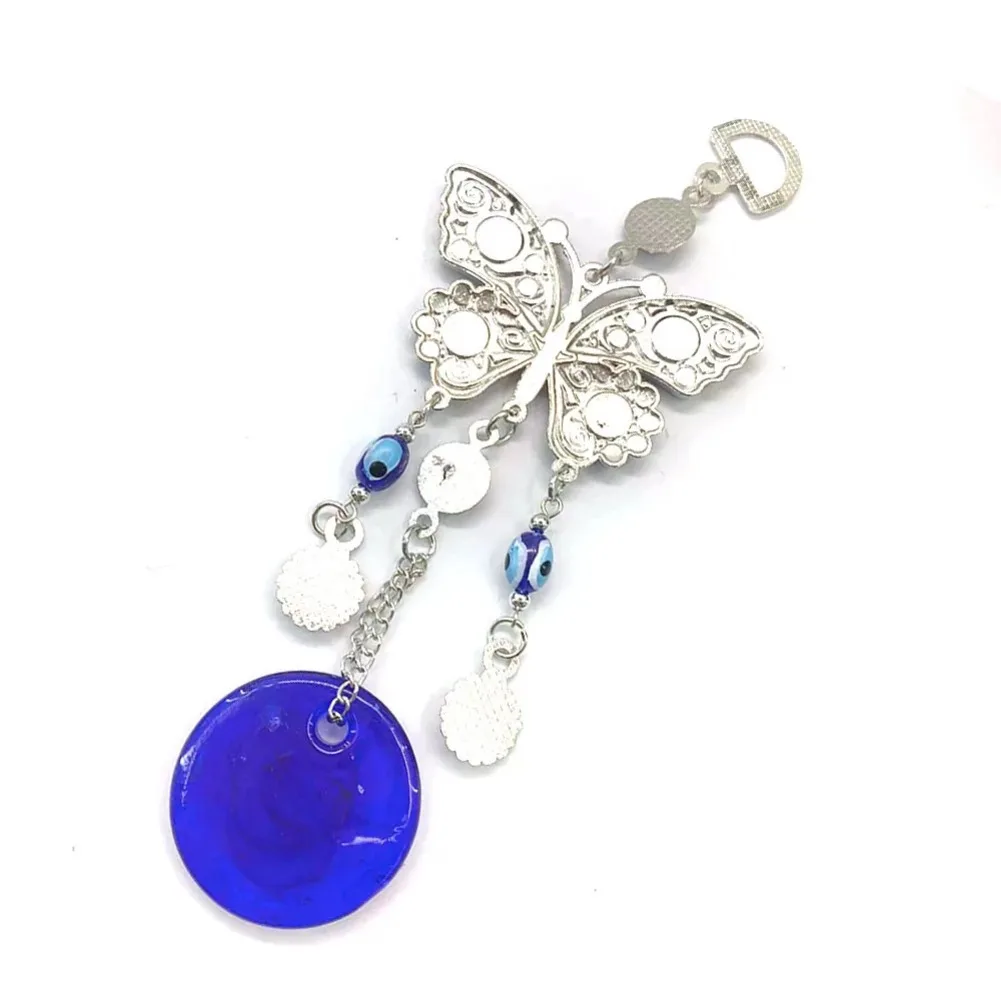 Metal Butterfly Charm Palm Hand of Fatima Charms with Turkish Blue Eye Lucky Pendant for Car Rearview Mirror DIY Hanging Jewelry