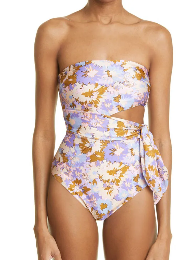 

Summer 2024 New Women's One-piece Swimsuit with Cutout Ties at the Waist Flower Print Bikini Set Fashionable Elegant Youth Dress