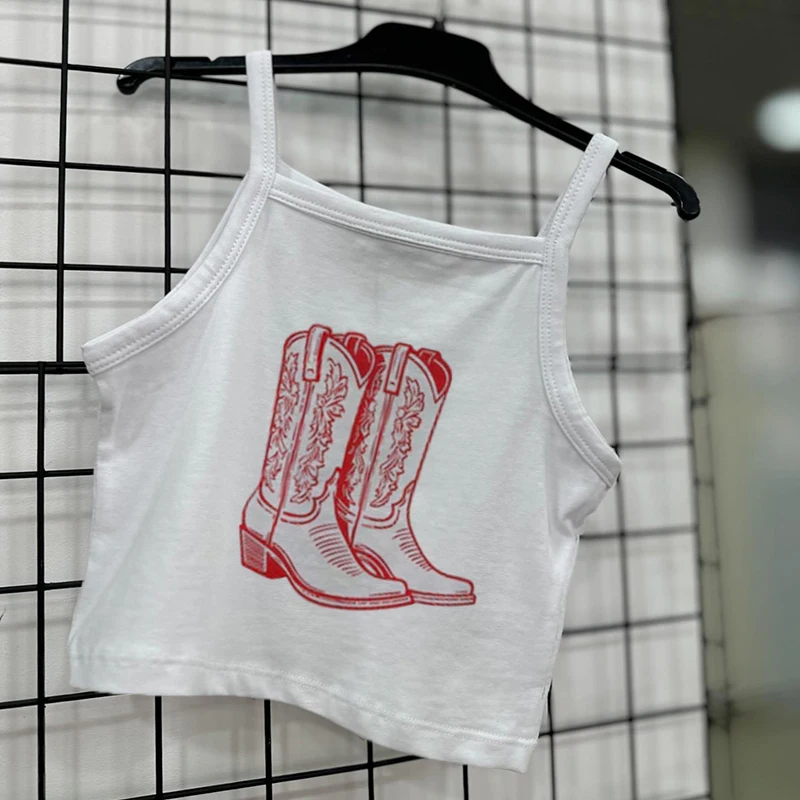 Y2k Style Boots Graphic Print Camisole Vintage Aesthetics Grunge Crop Tops Harajuku Summer Tank Top Women's Corset 2000s Clothes