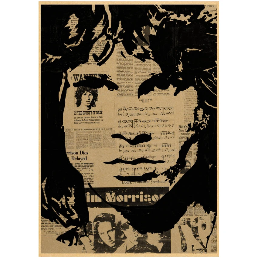 The Doors Jim Morrison Vintage Retro rock band music Guitar Matte Kraft Paper Poster Wall Sticker Home room Decora