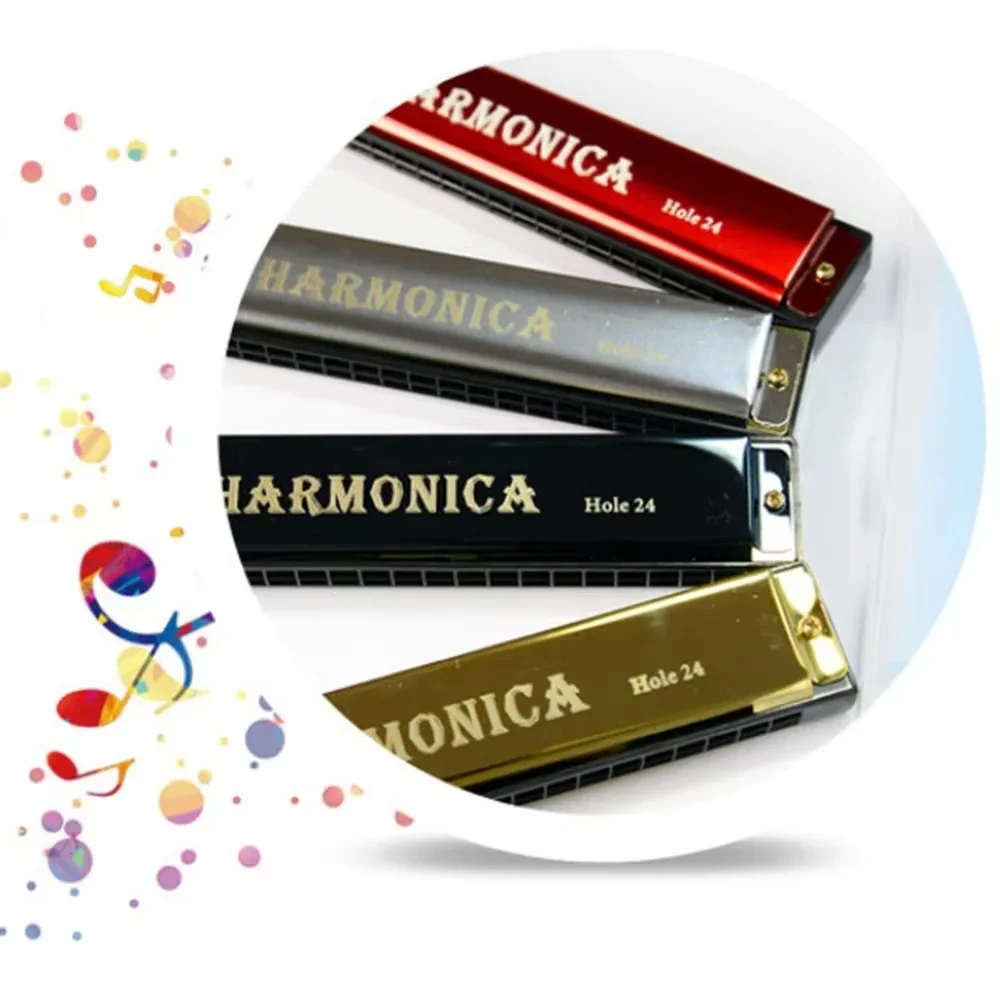 1PCS Professional 24 Hole Metal Harmonica – Mouth Organ for Children, Adults & Beginner, Key of C with Smooth Reed Design - view 5