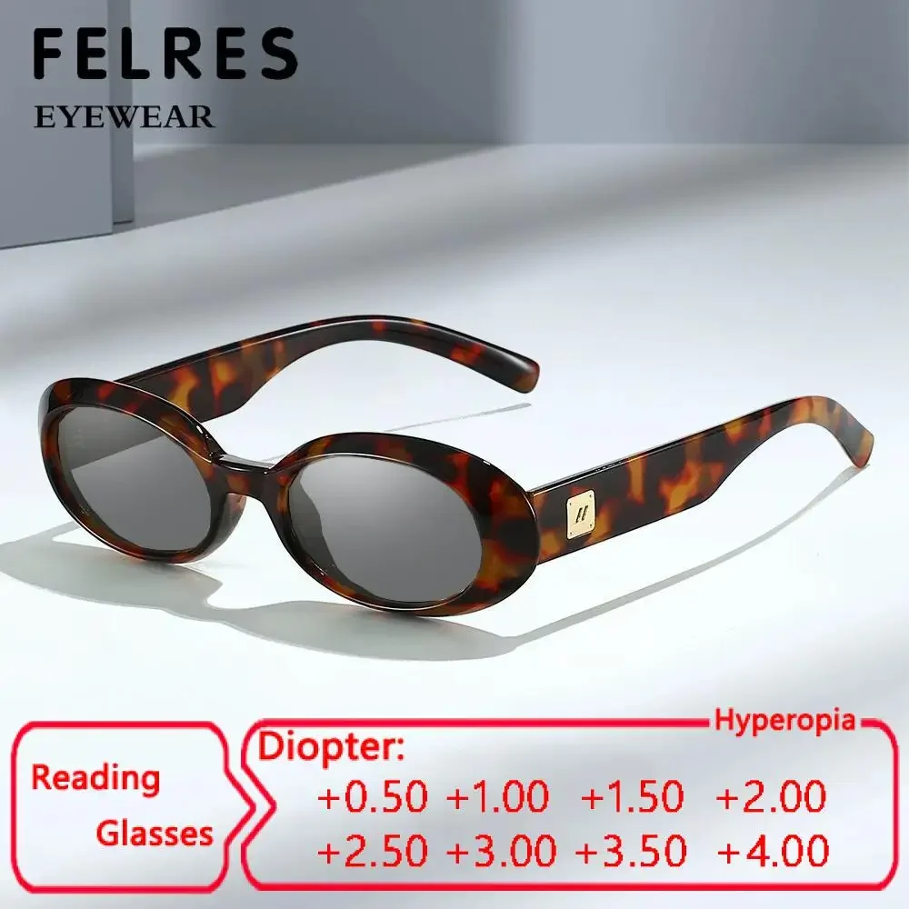 

Овальные тонированные солнцезащитные очки для чтения в маленькой оправе, женские законченные очки по рецепту для дальнозоркости, мужские уличные солнцезащитные очки + 1,0 1,5