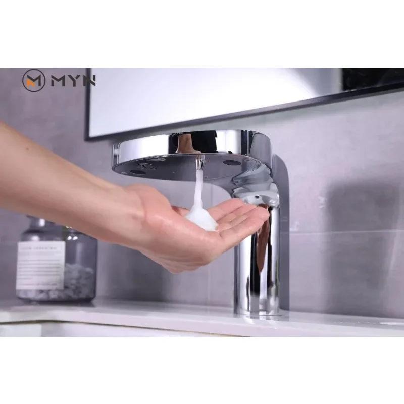 2024 New Design Brass Automatic Sensor Tap  Integrated Soap Dispenser 2 in 1 Washroom Basin Sink Smart Faucet