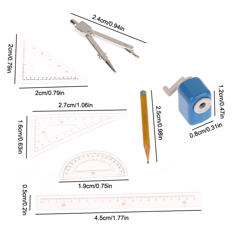 ドールハウスシミュレーションミニ鉛筆削り、学習室の文房具、学習シーンの装飾、コンパス定規、1:12