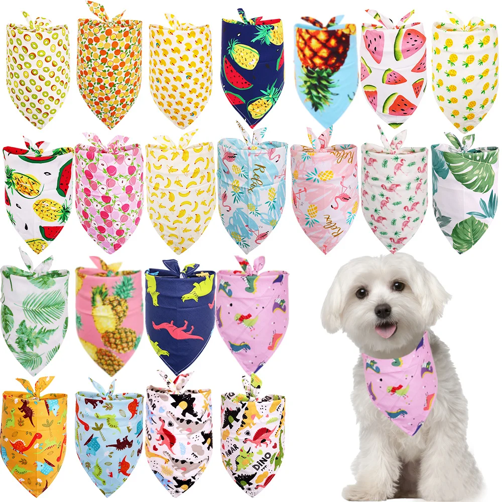 

50PCS Dog Bandanas Fruit Print Pet Triangular Scarf For Dogs and Cats Adjustable Dog Bibs Scarf Pet Dog Grooming Accessories