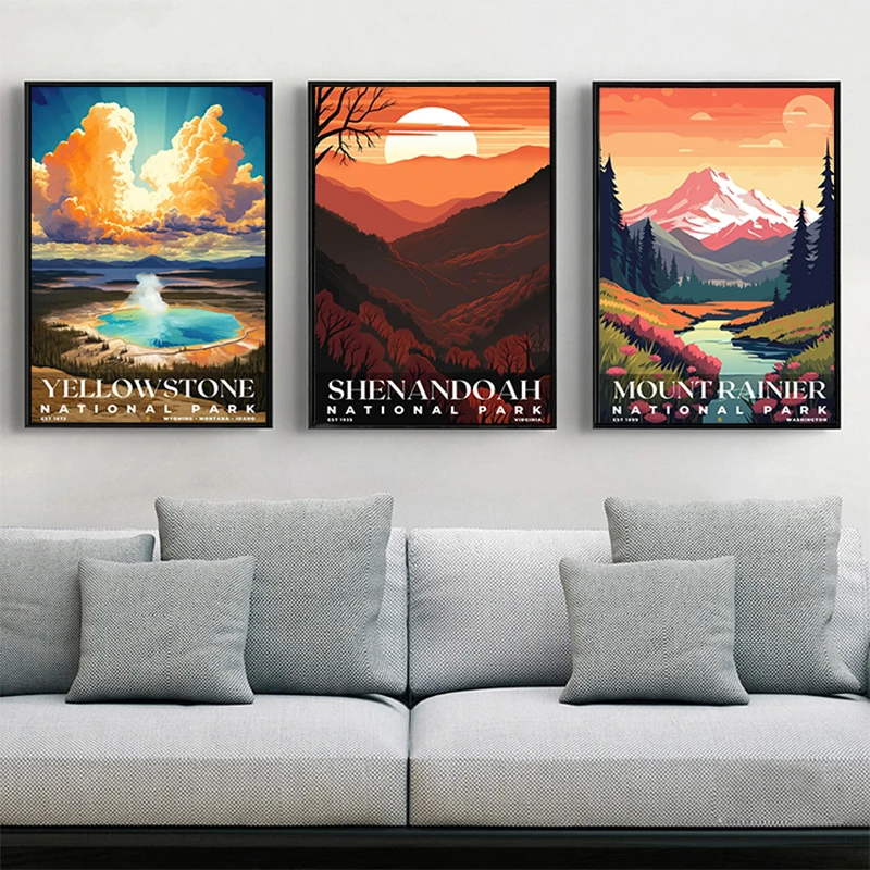 Famous American National Park Canvas Poster Yellowstone Park Zion Park Wall Pictures for Living Room Bedroom Modern Home Decor