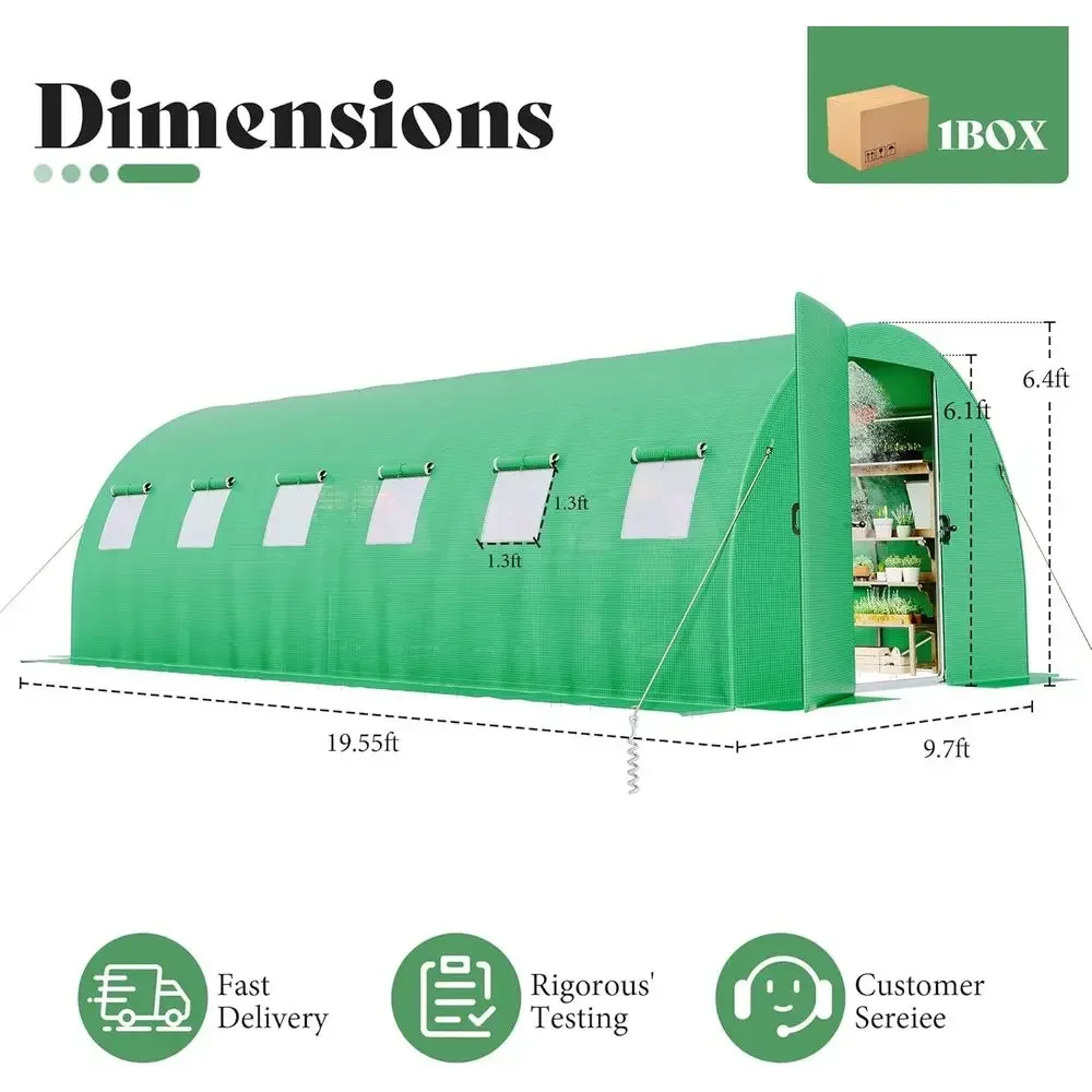 20x10ft Greenhouse with Sprinkler System, Durable Galvanized Steel Frame, Waterproof PE Cover, Ideal for Gardening