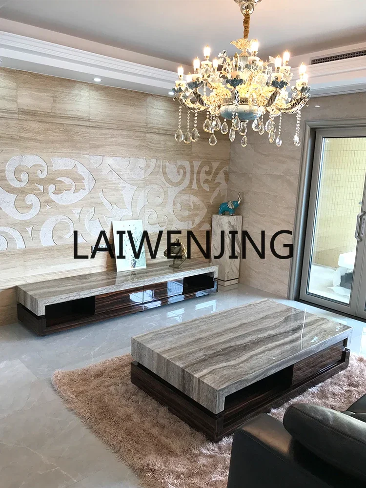 

Natural white gray travertine coffee table TV cabinet can be combined, living room furniture marble floor cabinet