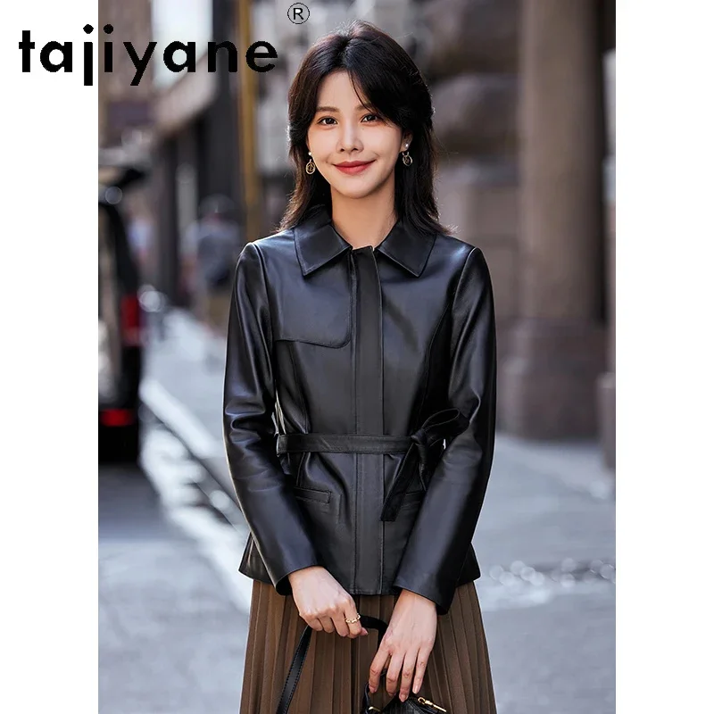 

100% Tajiyane Real Leather Jacket Women 2024 High Quality Genuine Sheepskin Coat Elegant Short Jackets with Belt Abrigos