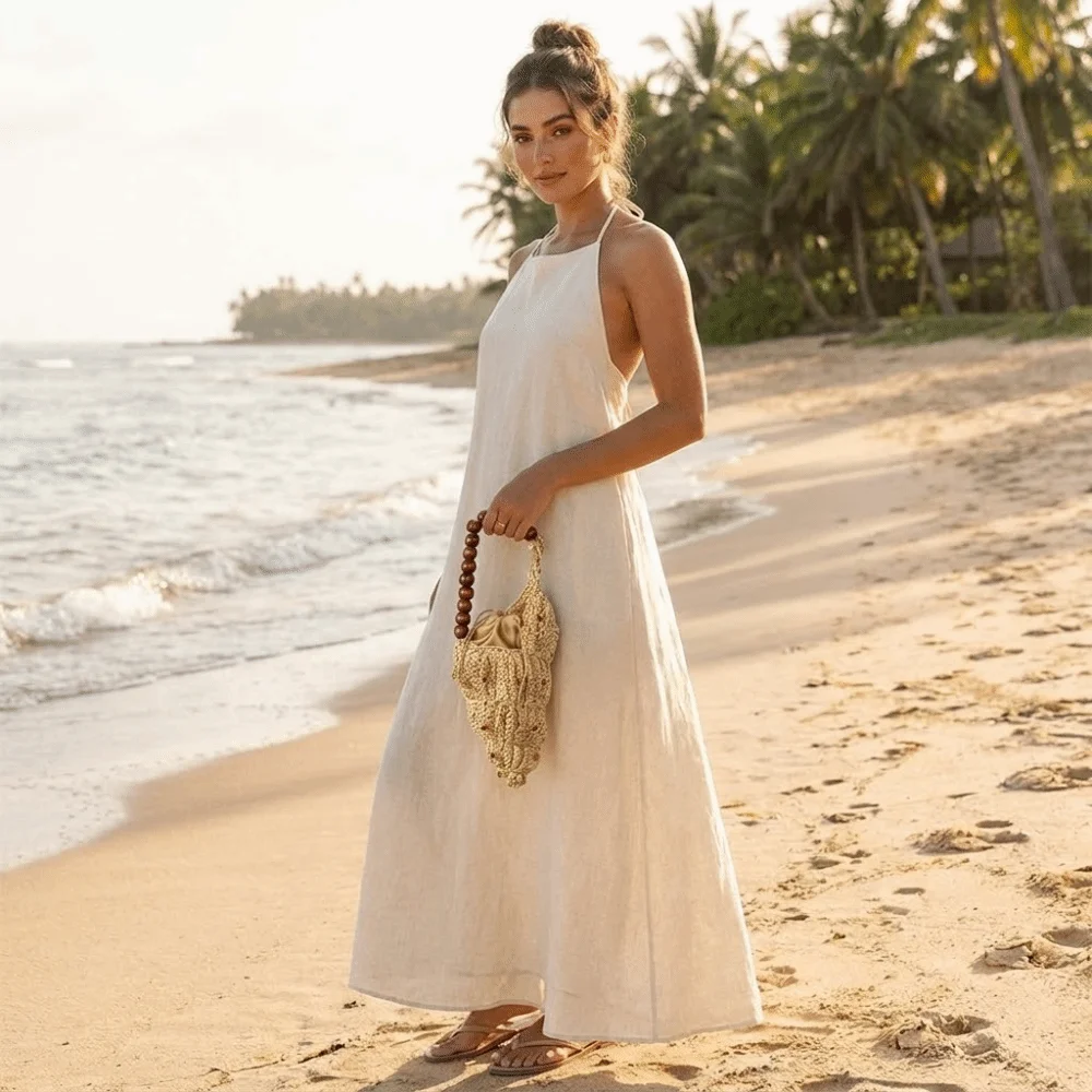 

Pastoral Style Wood Woven Handbag Polyester Large Capacity Rhinestone-Inlaid Conch Bag Cute Beading Strap Straw Bag Daily