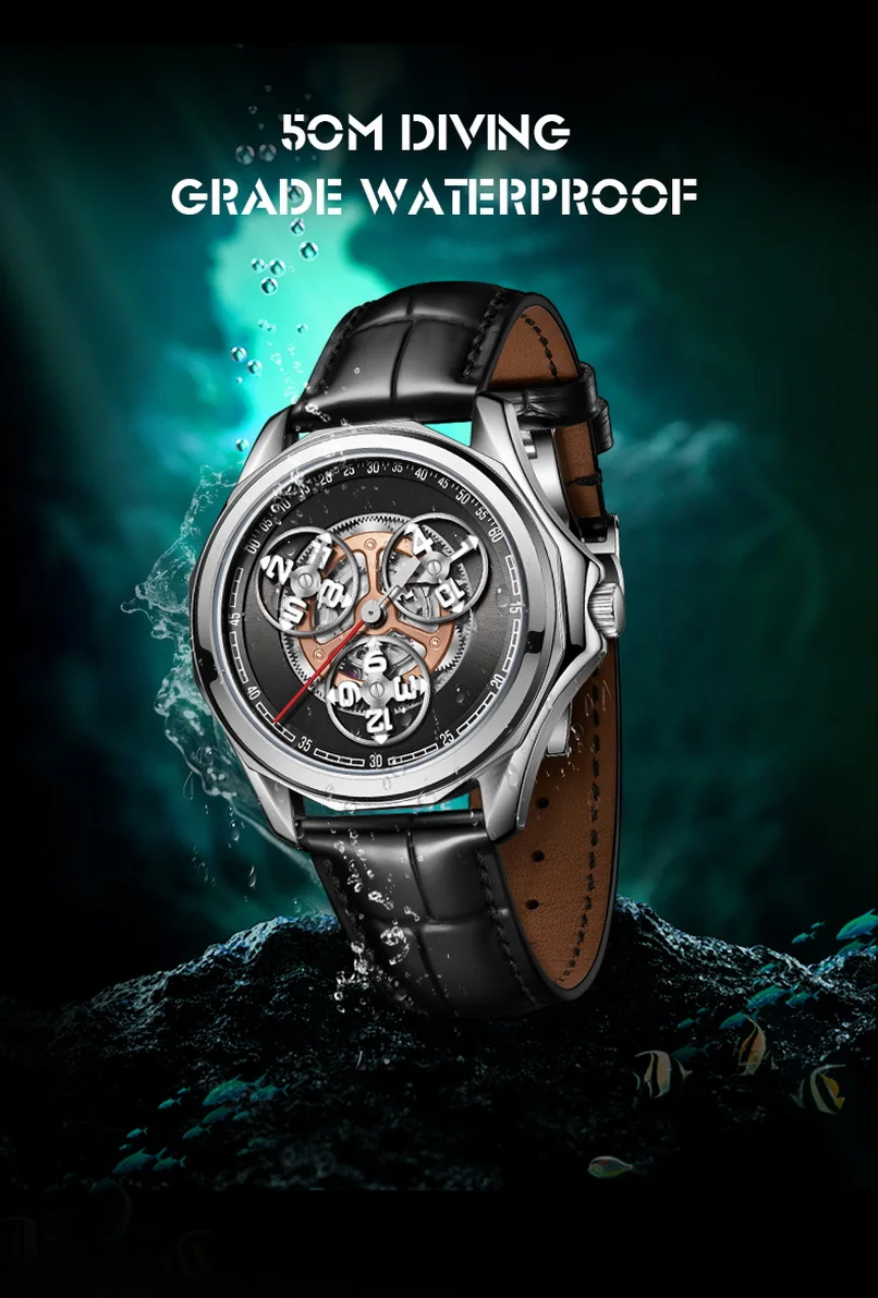 OBLVLO Men Automatic Watch 42MM Fashion Mechanical Wristwatch Luminous Rotatable Small Star Wheel Dial - Image 2