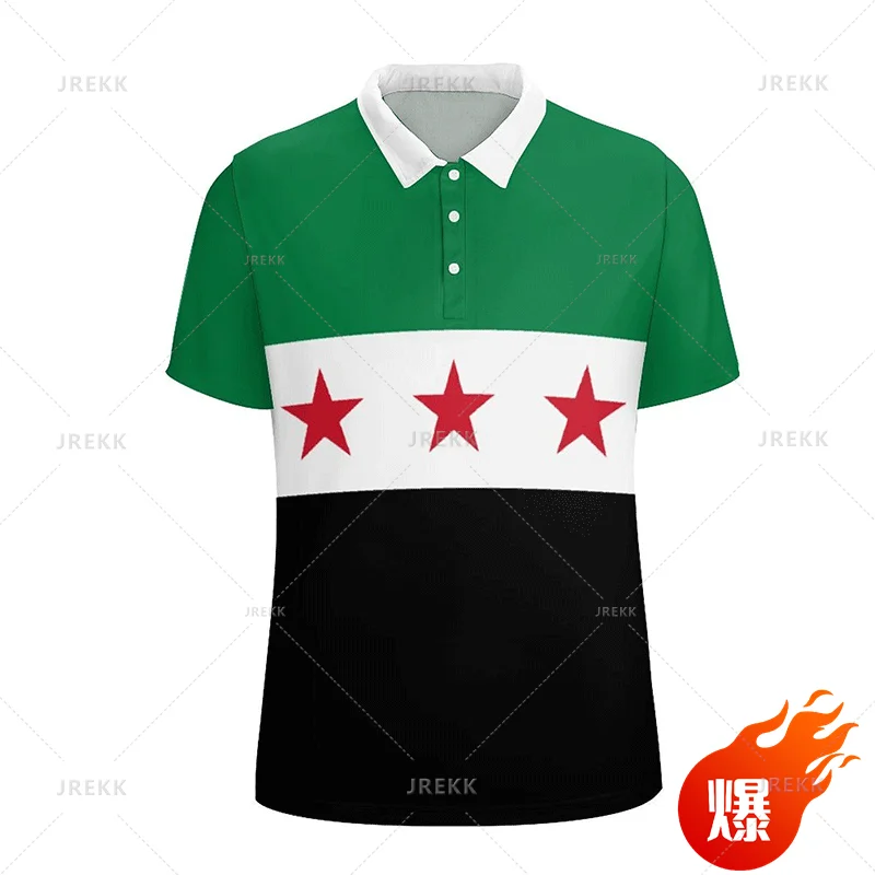 Syrian Arab Republic3D Print Polo Shirt Syria Coat Of Arms Flag Graphic Polo T Shirts Syria Freedom Lovers Graphic Mens Clothing