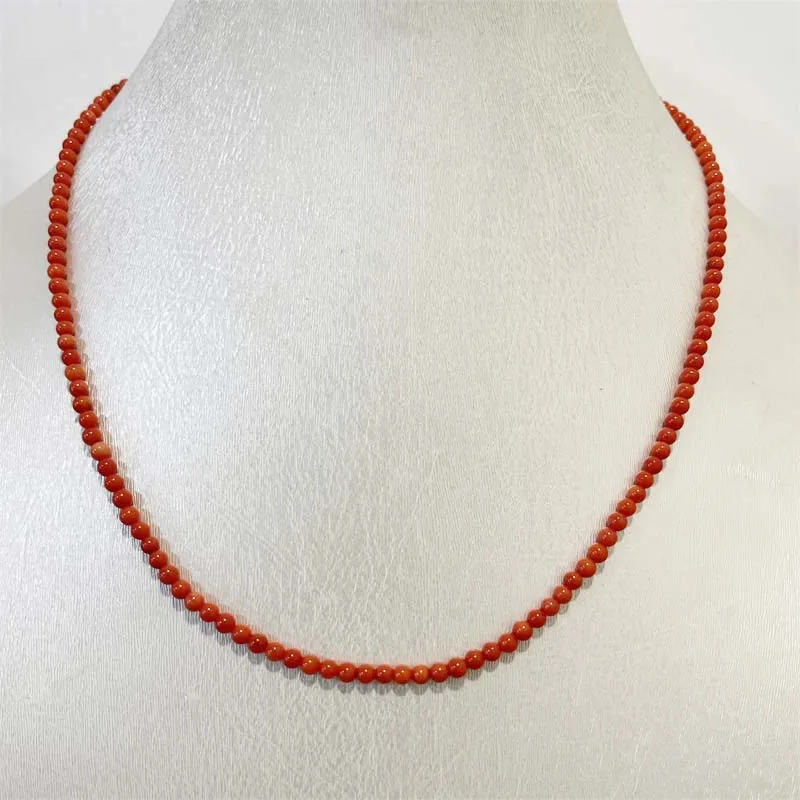 Luxury 3MM Orange Coral Necklace Small Size Gem Stone Women Wedding Love Collare Tiny Gemstone Jewelry