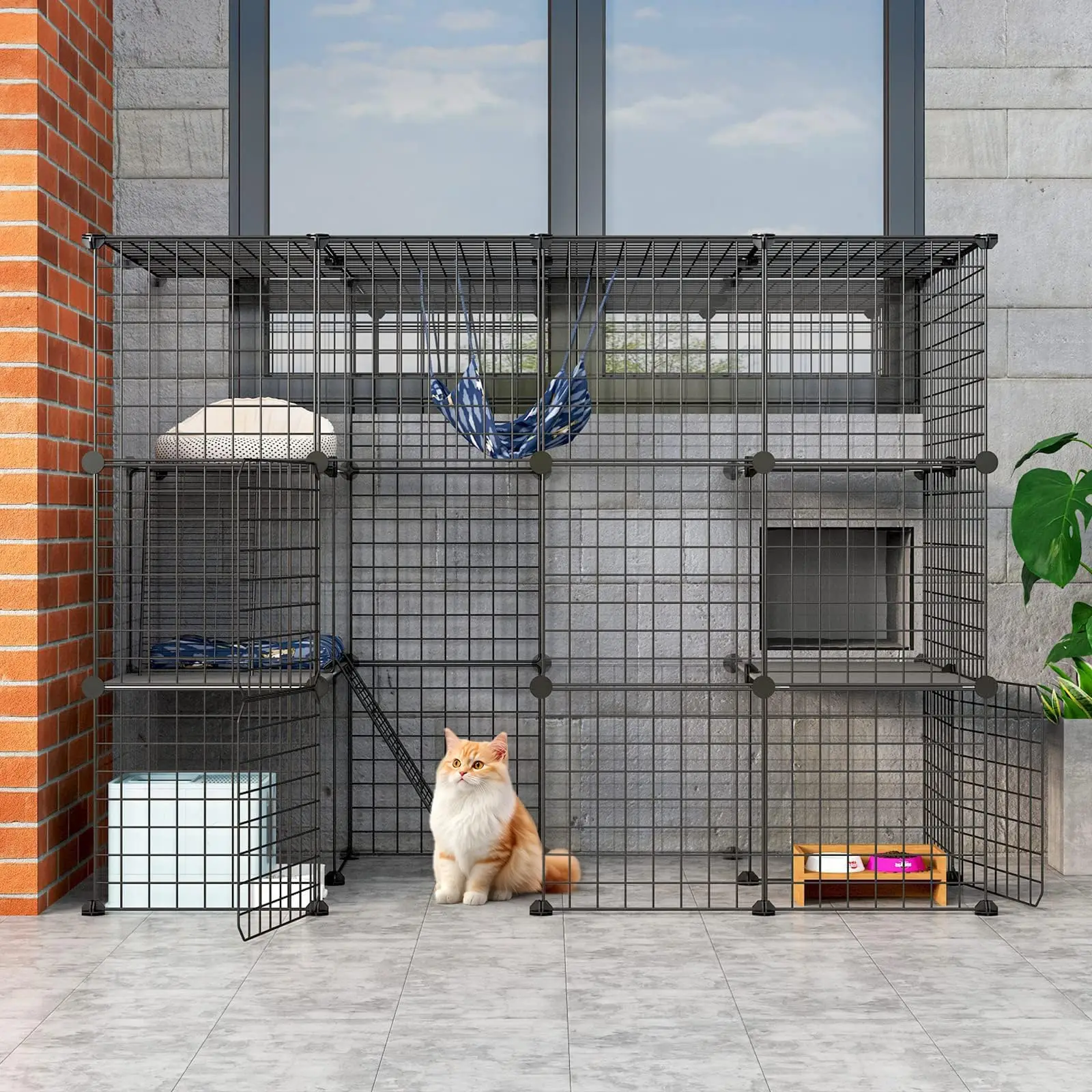 Outdoor Cat House Catio Enclosure with Super Large Enter Door,DIY Kennels Crate Large Exercise Place Ideal for 1-2