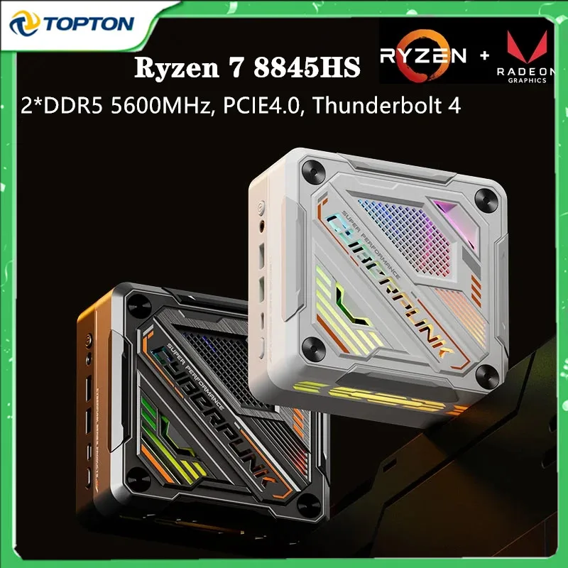 AMD Ryzen 7 8845HS 사이버 펑크 미니 컴퓨터 게이머, 윈도우 11, DDR5, 5600MHz, PCIE4.0, 2.5G, 2 LAN, USB4 데스크탑 미니 PC, WiFi6, 최신 